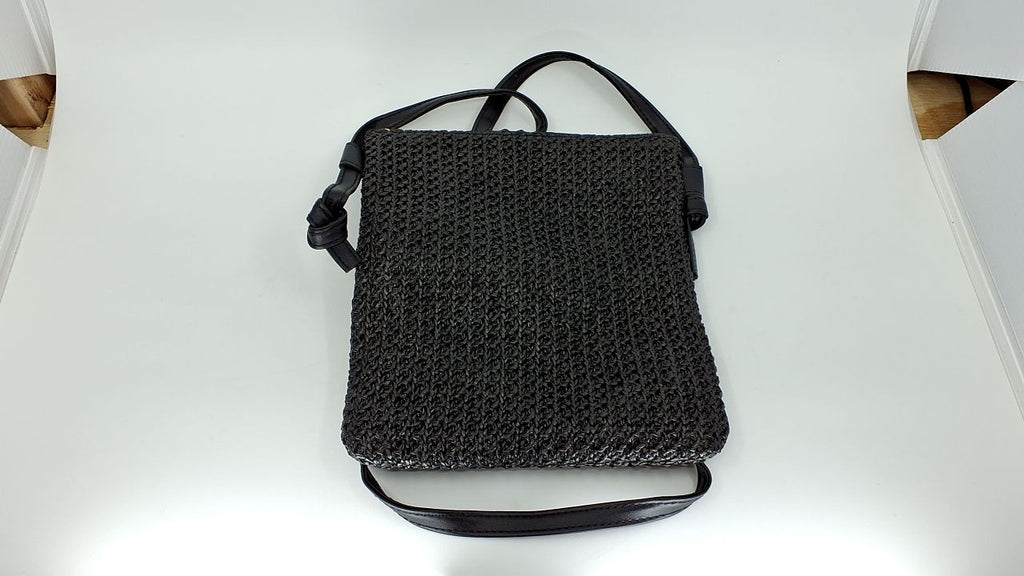 Cute Black Straw Beach Bag, Handwoven Rattan Crossbody Purse for Summer