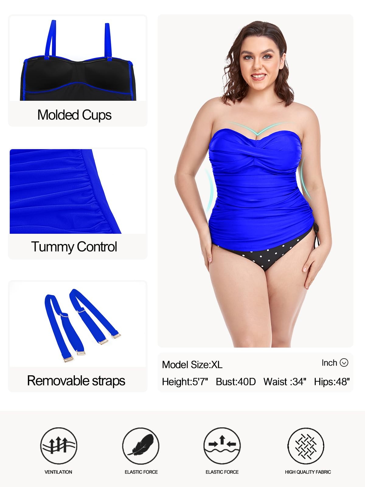 Ocean Blues Women's 3X-Large Royal Blue Tankini Top w/ Tummy Control