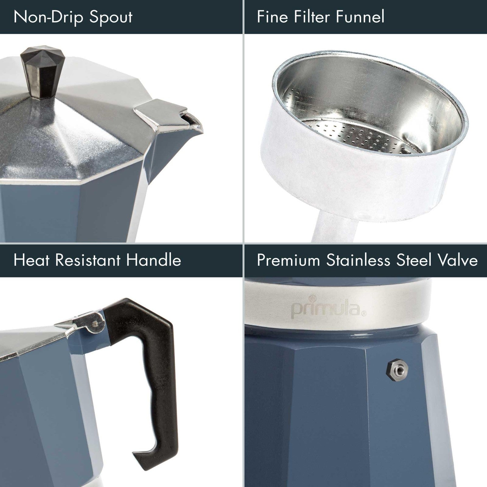 Primula Classic Moka Pot, 6 Cup Espresso Maker, Blue Aluminum