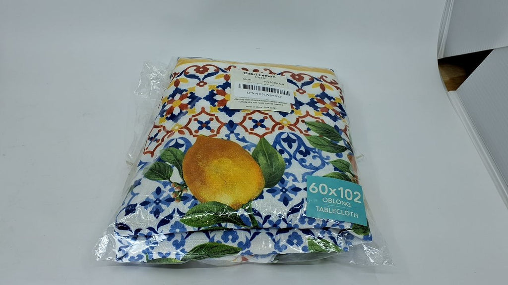 Capri Lemon Double-Bordered Tablecloth 60x102 in Multicolor Polyester