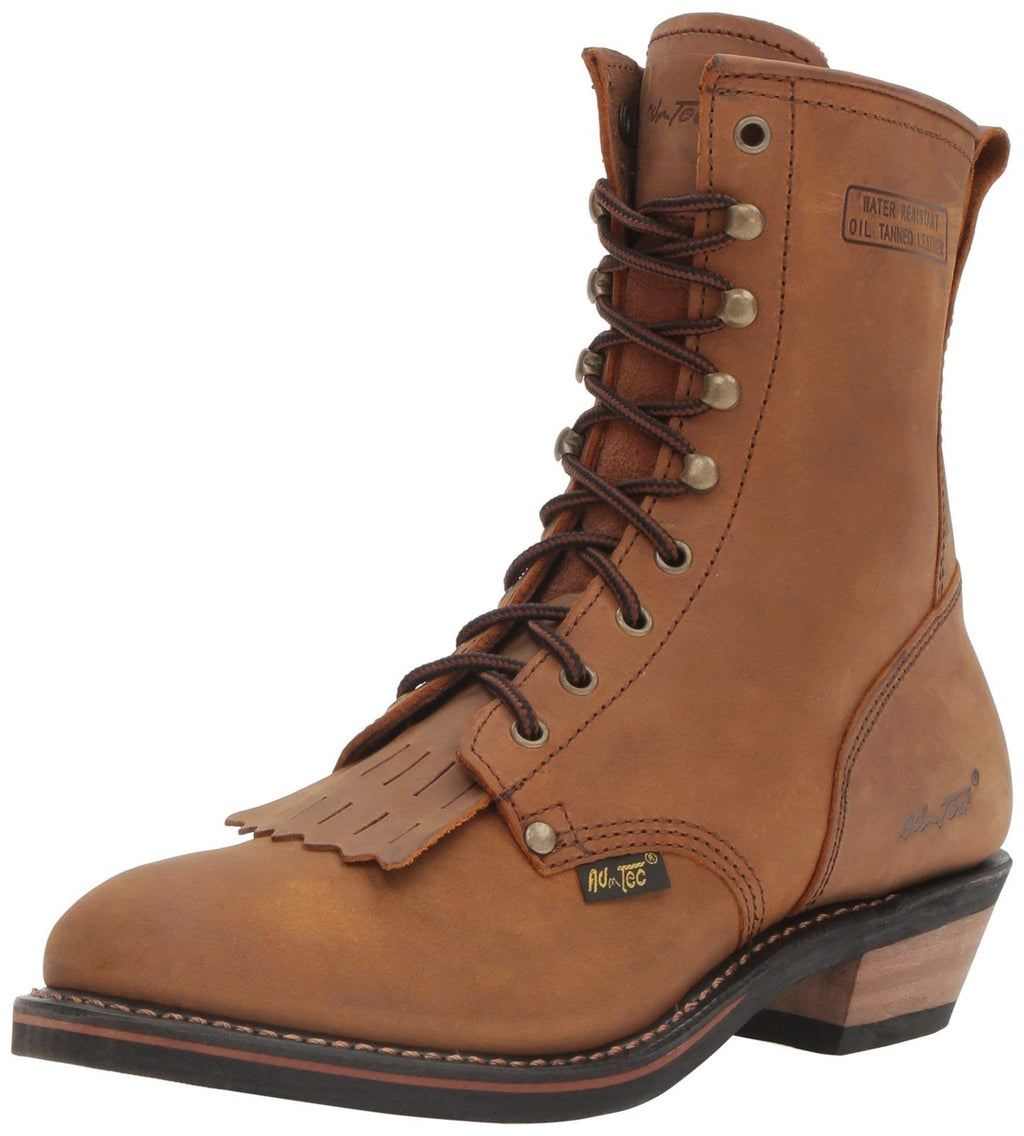 Ad Tec 9in Men's Packer Work Boots, Brown Leather, Non-Slip Sole, 10