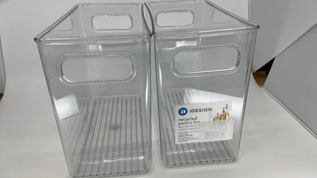 Set of 2 iDesign Pantry Bins, Clear, w/ Handles for Kitchen Organization