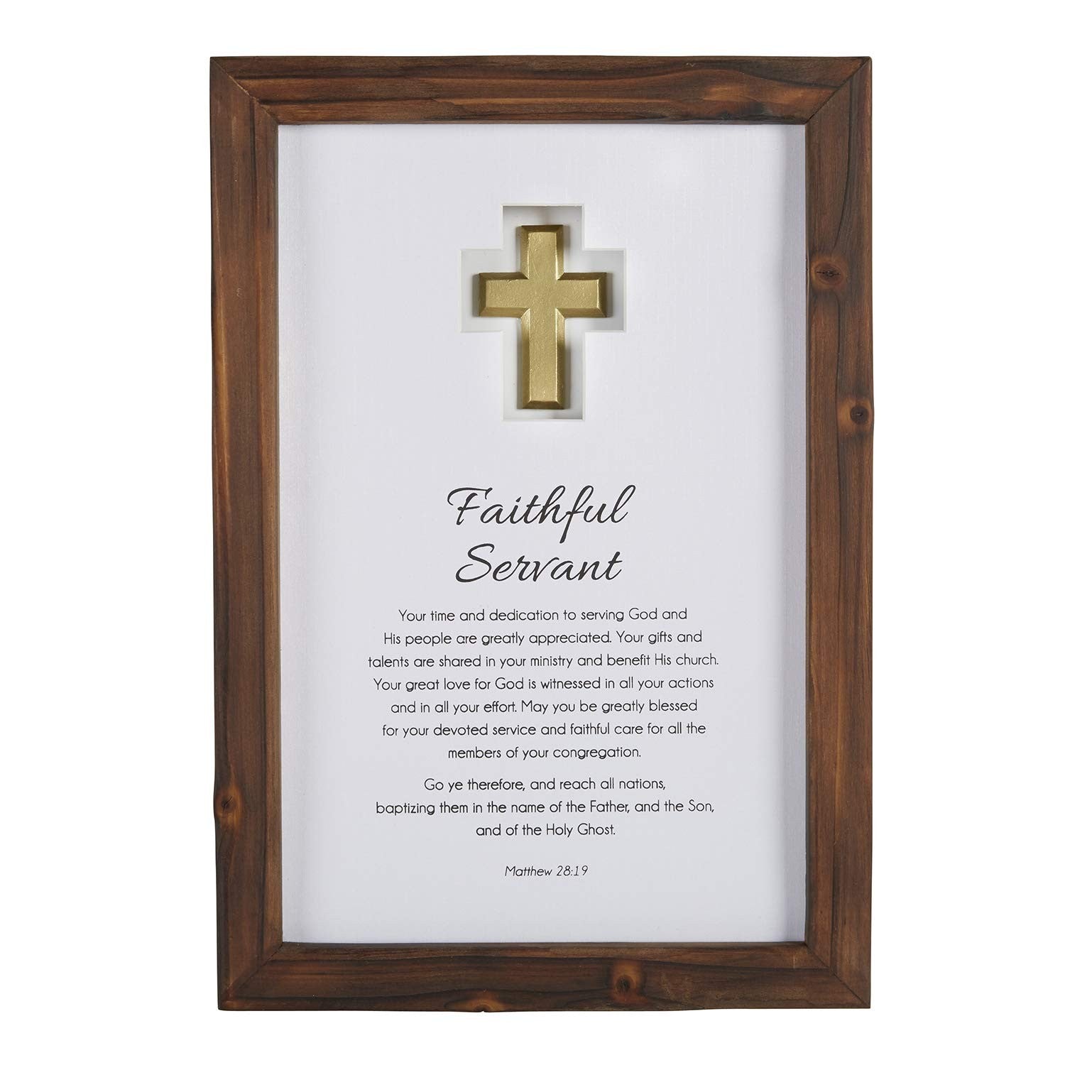 Inspirational Wall Art, 9x13 In, Faithful Servant, White & Brown