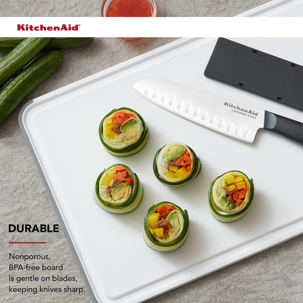 KitchenAid Classic 12x18 Plastic Cutting Board, White/Gray, Dishwasher Safe
