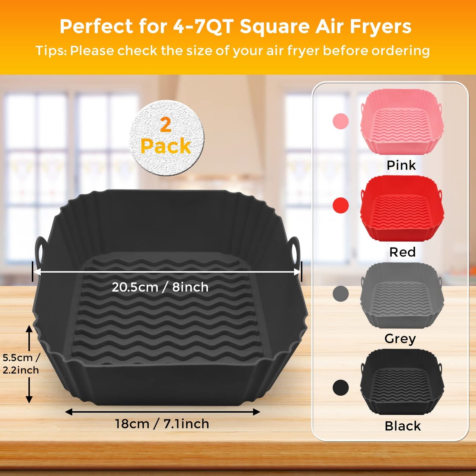 Reusable 8 In Silicone Air Fryer Liners, 4-7 QT, Non-Stick & Easy Clean