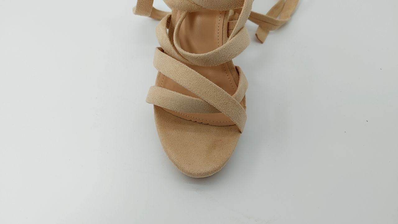 Perphy Strappy Platform Lace Up Stiletto Heels Beige Sandals for Women 8.5 M US