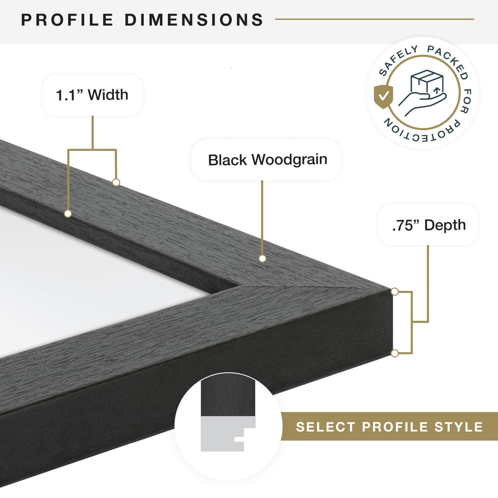 MCS 8x10 Picture Frame Black Woodgrain, Vertical & Horizontal Display