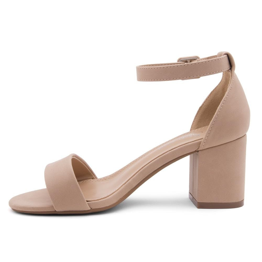 Shoe Land SL-Romina Low Block Heels, Size 6, Nude Nubuck, Slingback