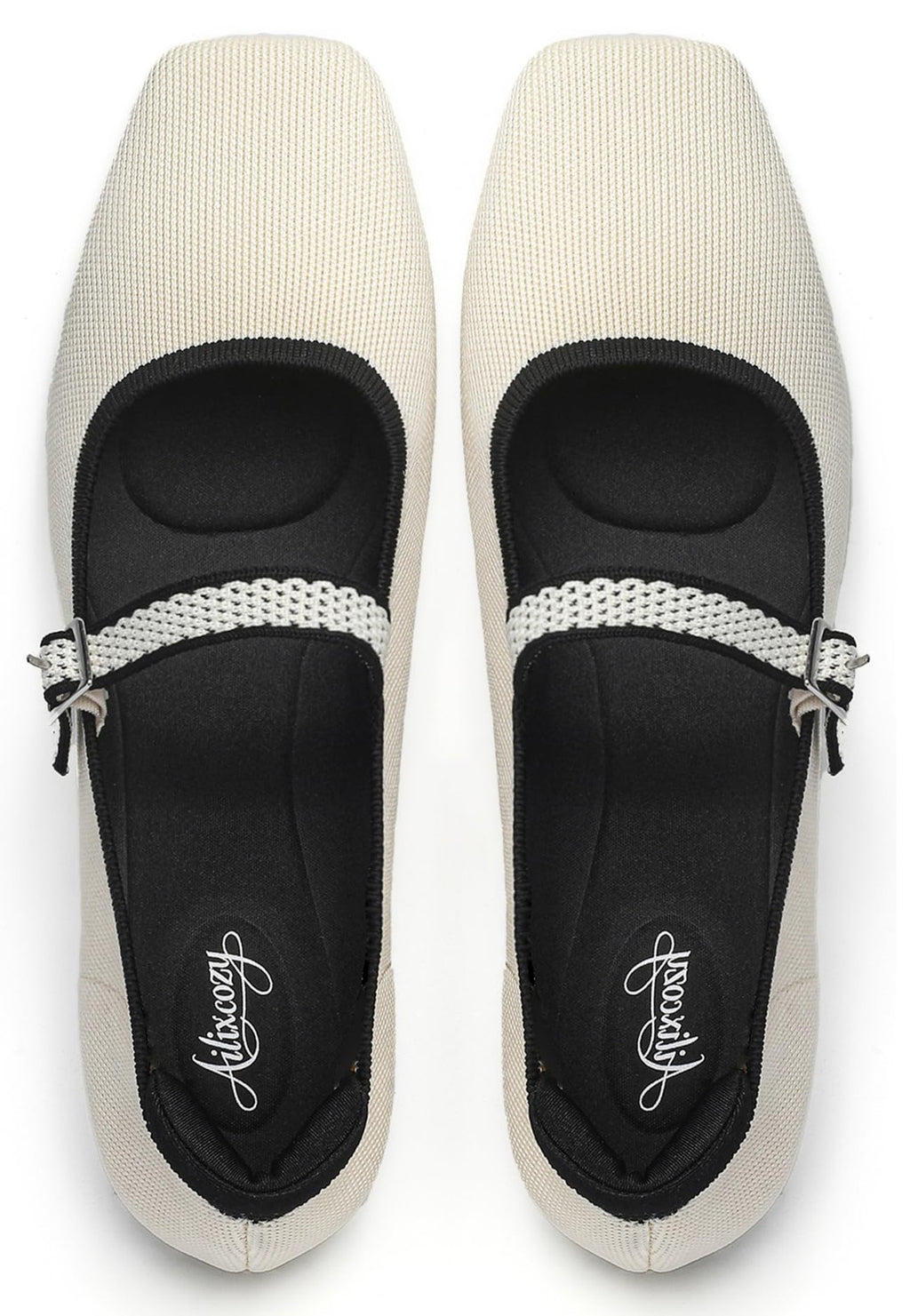 Ballet Flats for Women, Size 11, Square Toe, Adjustable Straps, Gardenia