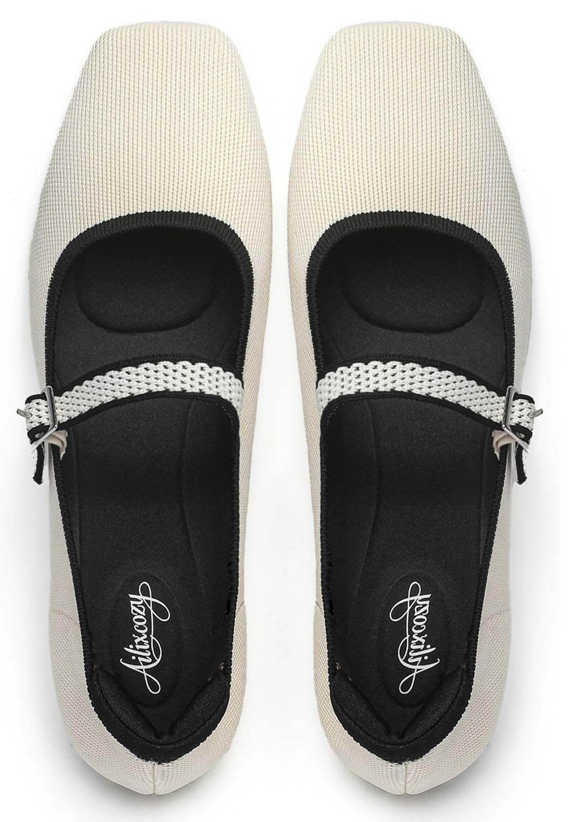 Ballet Flats for Women, Size 11, Square Toe, Adjustable Straps, Gardenia