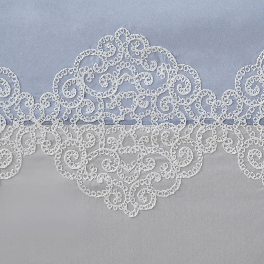 Blue Color Block Shower Curtain 72x72 w/ Lattice Embroidery Design