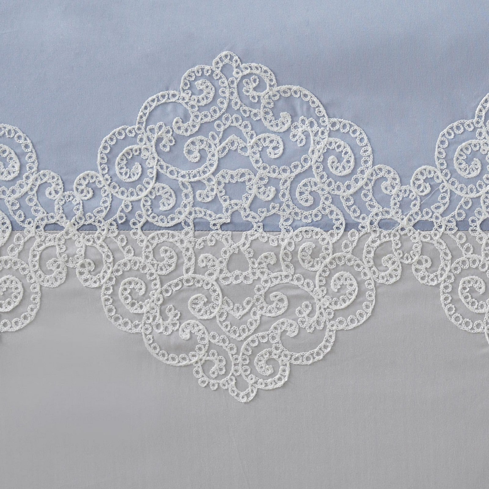 Blue Color Block Shower Curtain 72x72 w/ Lattice Embroidery Design