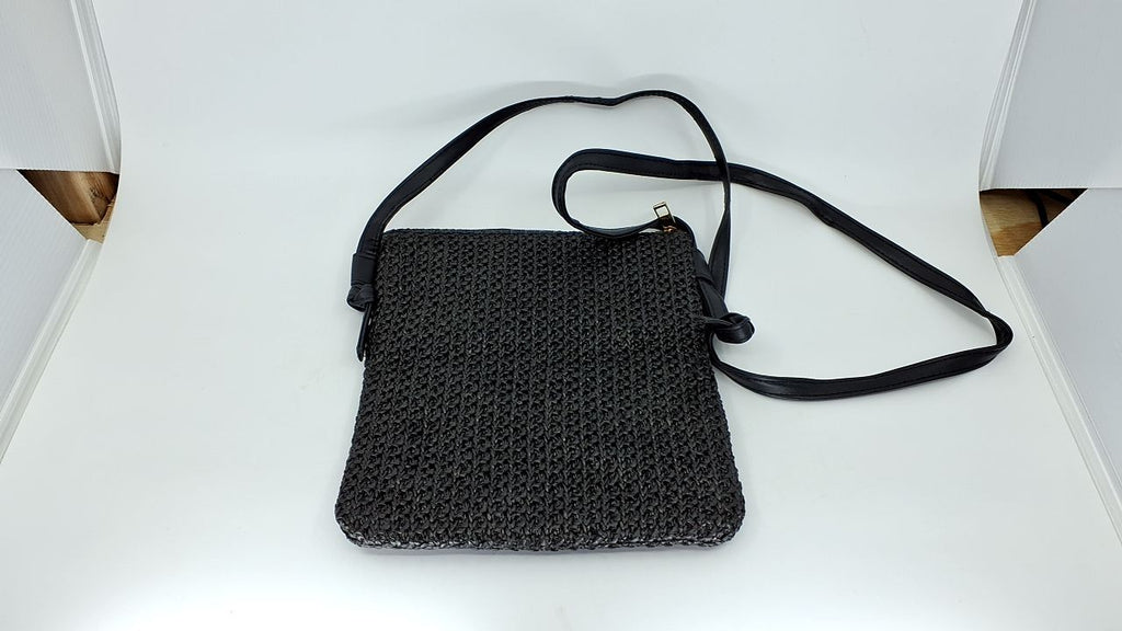 Cute Black Straw Beach Bag, Handwoven Rattan Crossbody Purse for Summer