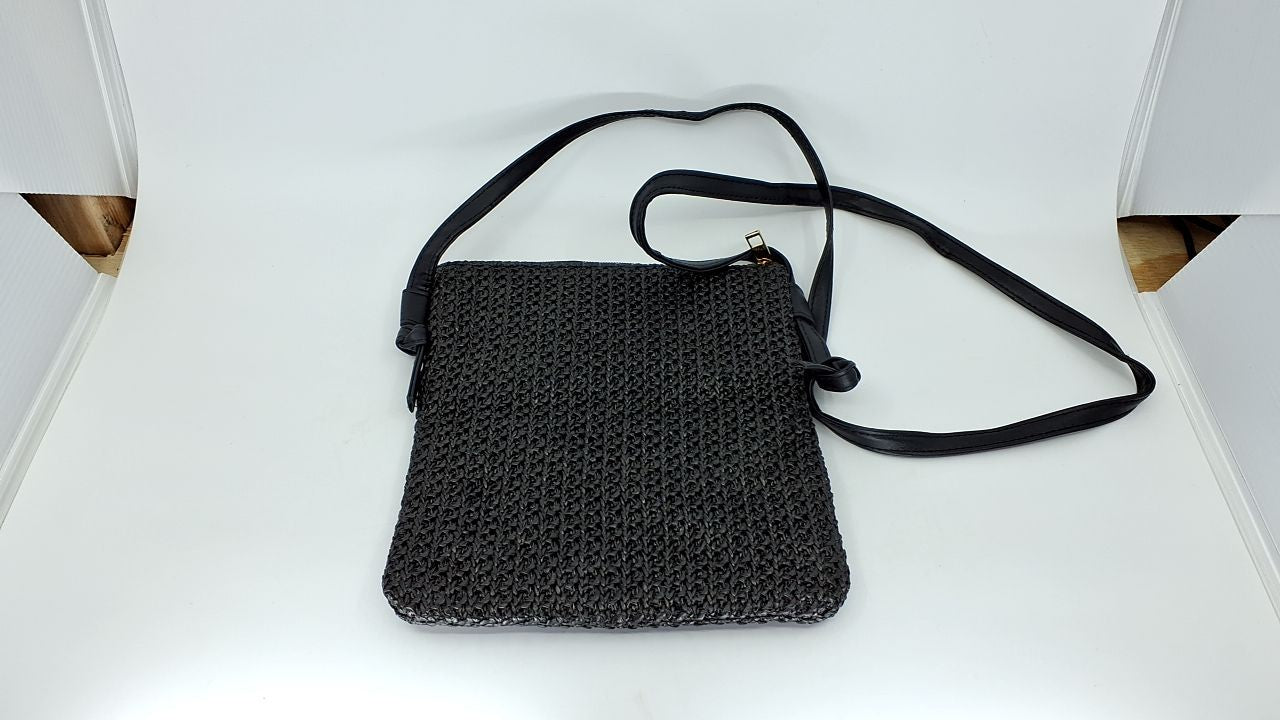 Cute Black Straw Beach Bag, Handwoven Rattan Crossbody Purse for Summer