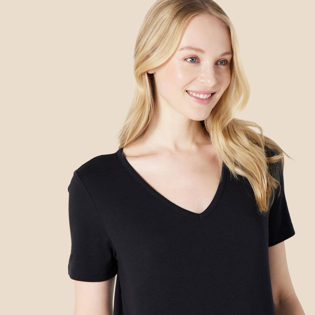 Cotton Blend Women's Sleep Set, Short Sleeve T-Shirt & Pants, Black, M