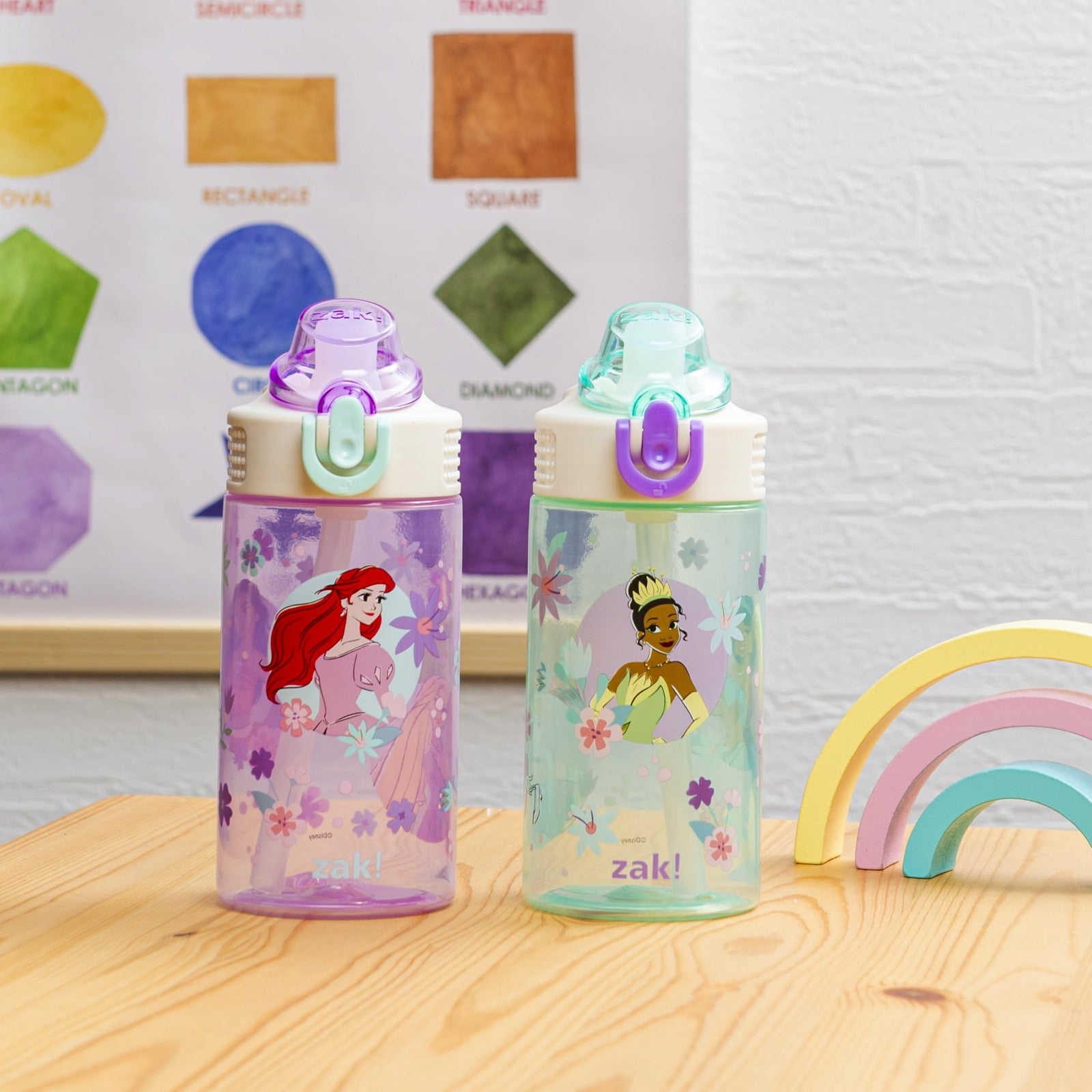Disney Princess Kids Water Bottle 2-Pack, 16oz, Leak-Proof, Durable Plastic
