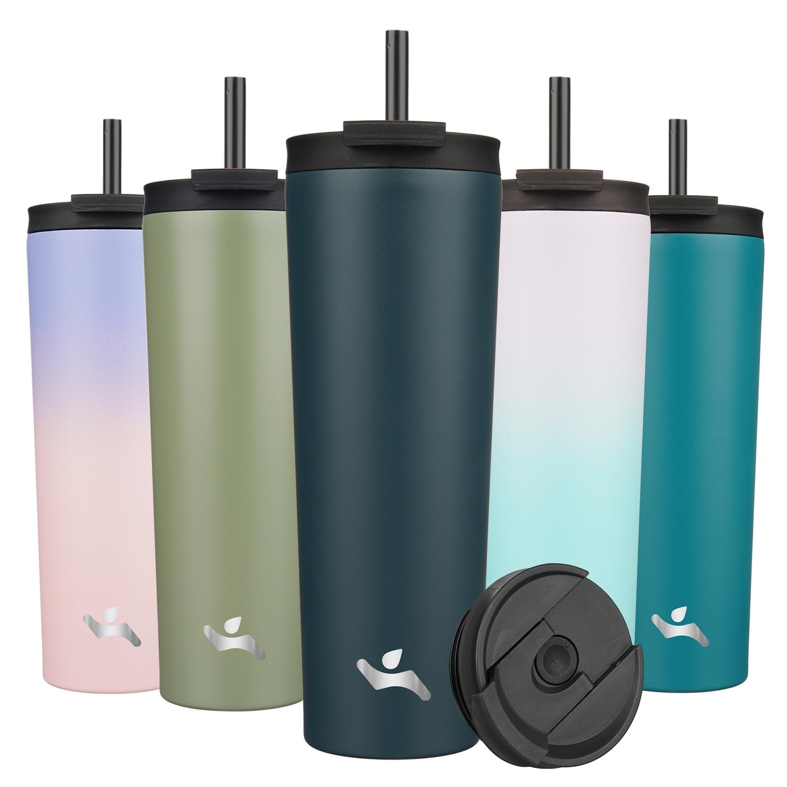 30 OZ Insulated Travel Mug w/ Lid & 2 Straws, Navy Blue Stainless Steel