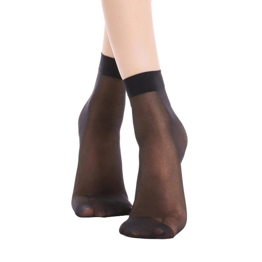 9 Pairs Women's Sheer Ankle Nylon Socks, Reinforced Toe, Black