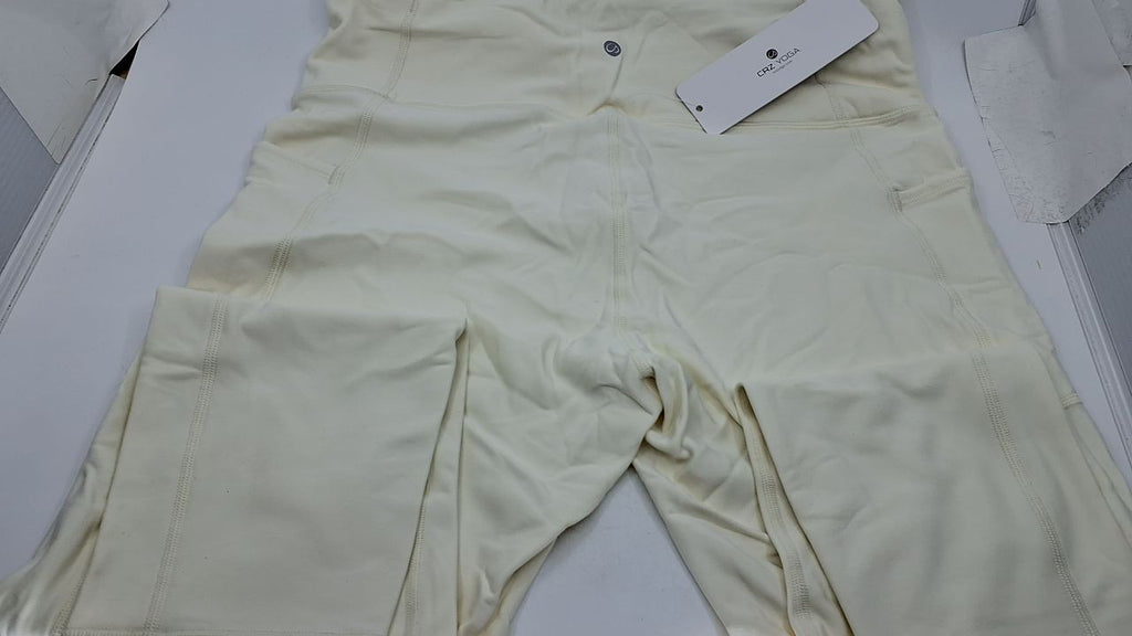 CRZ YOGA Thermal Fleece Lined Leggings 25'' Pockets X-Large White Apricot