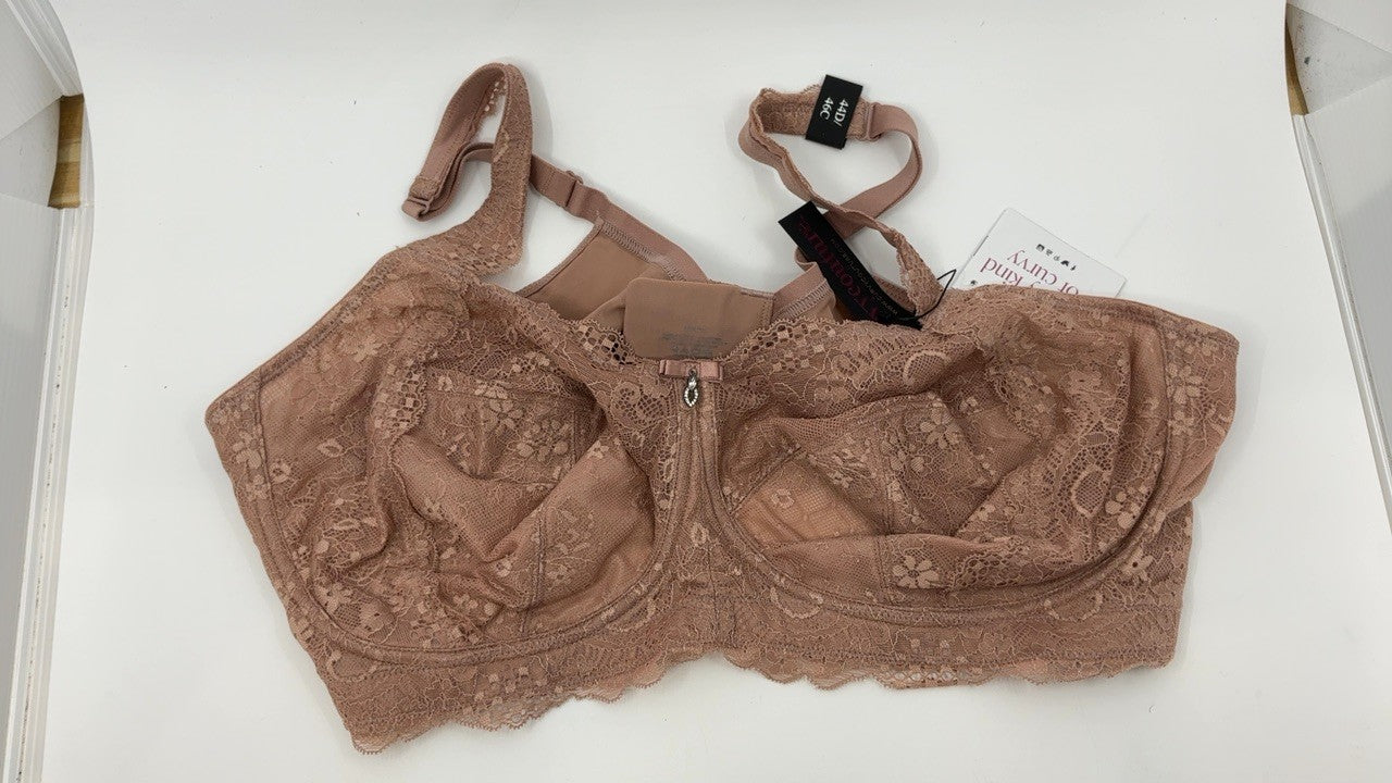 Curvy Couture Plus Size Plunge Bra 44D, Sheer Mesh, Ballet Fever