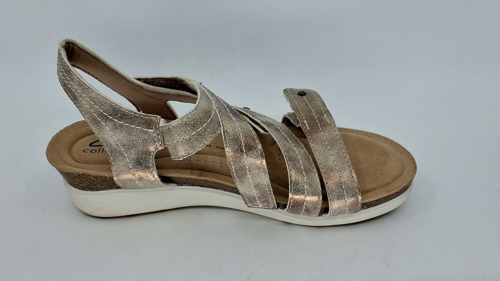 Clarks Women's Calenne Clara Wedge Sandal, Bronze Metallic Textile, 8.5 Wide