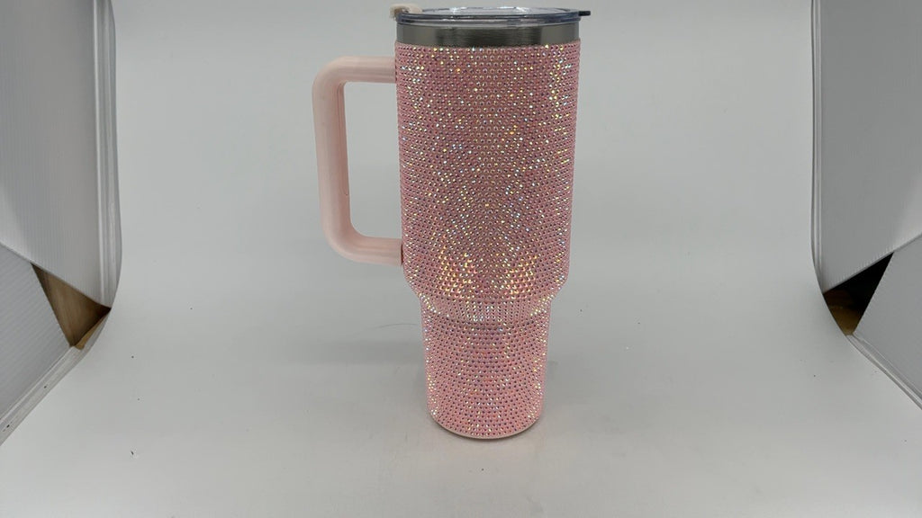 40oz Pink Sand Rhinestone Tumbler - Insulated Stainless Steel w/ Straw