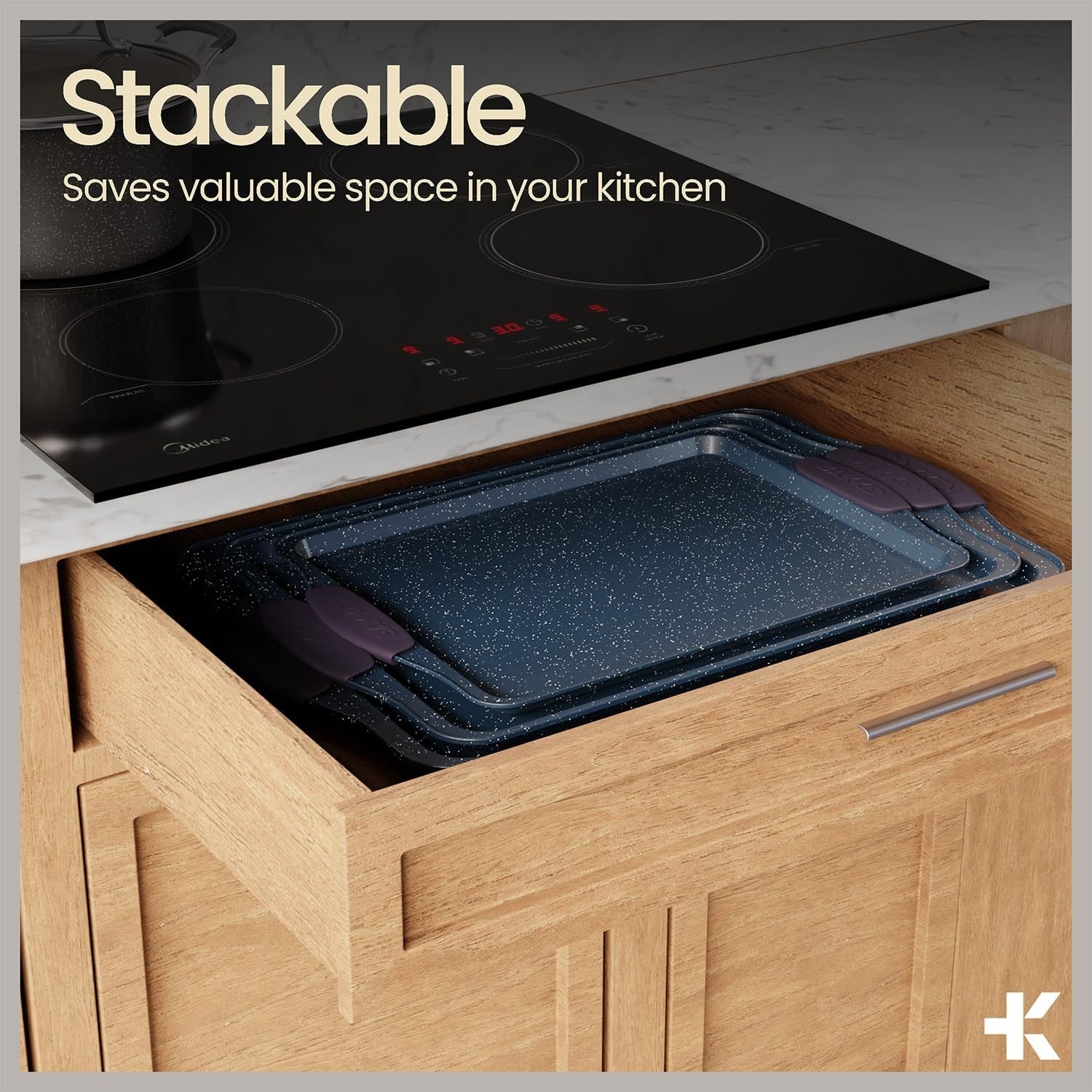 Carbon Steel Baking Pan Set - 6-Piece Nonstick Bakeware w/ Blue Handles