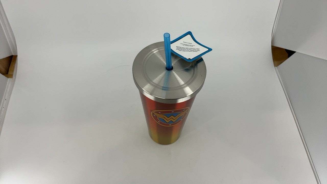 DC Comics Wonder Woman Tumbler 24oz - Stainless Steel Travel Cup w/ Straw