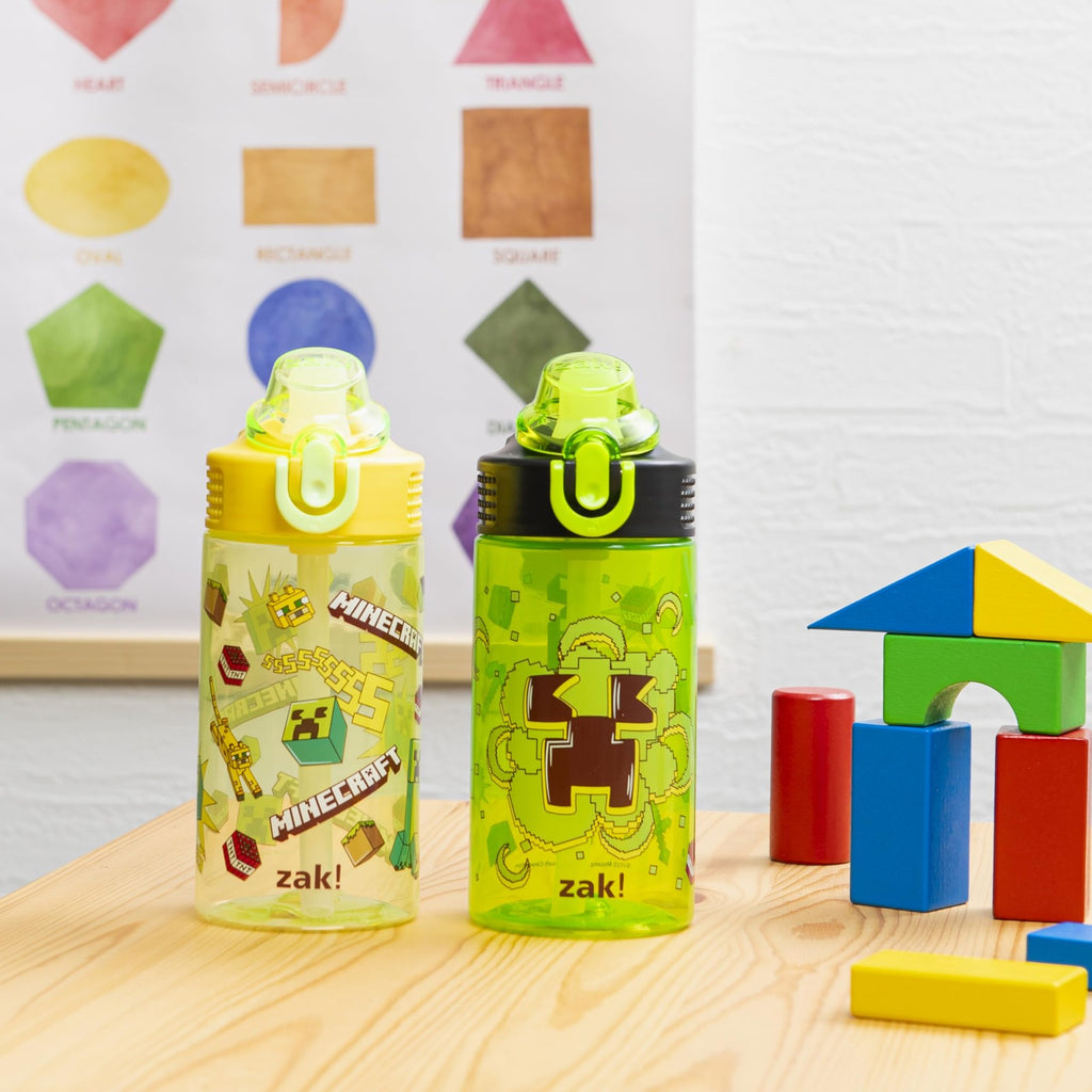 Zak Designs 16oz Kids Water Bottle Set, Minecraft Creeper, Durable