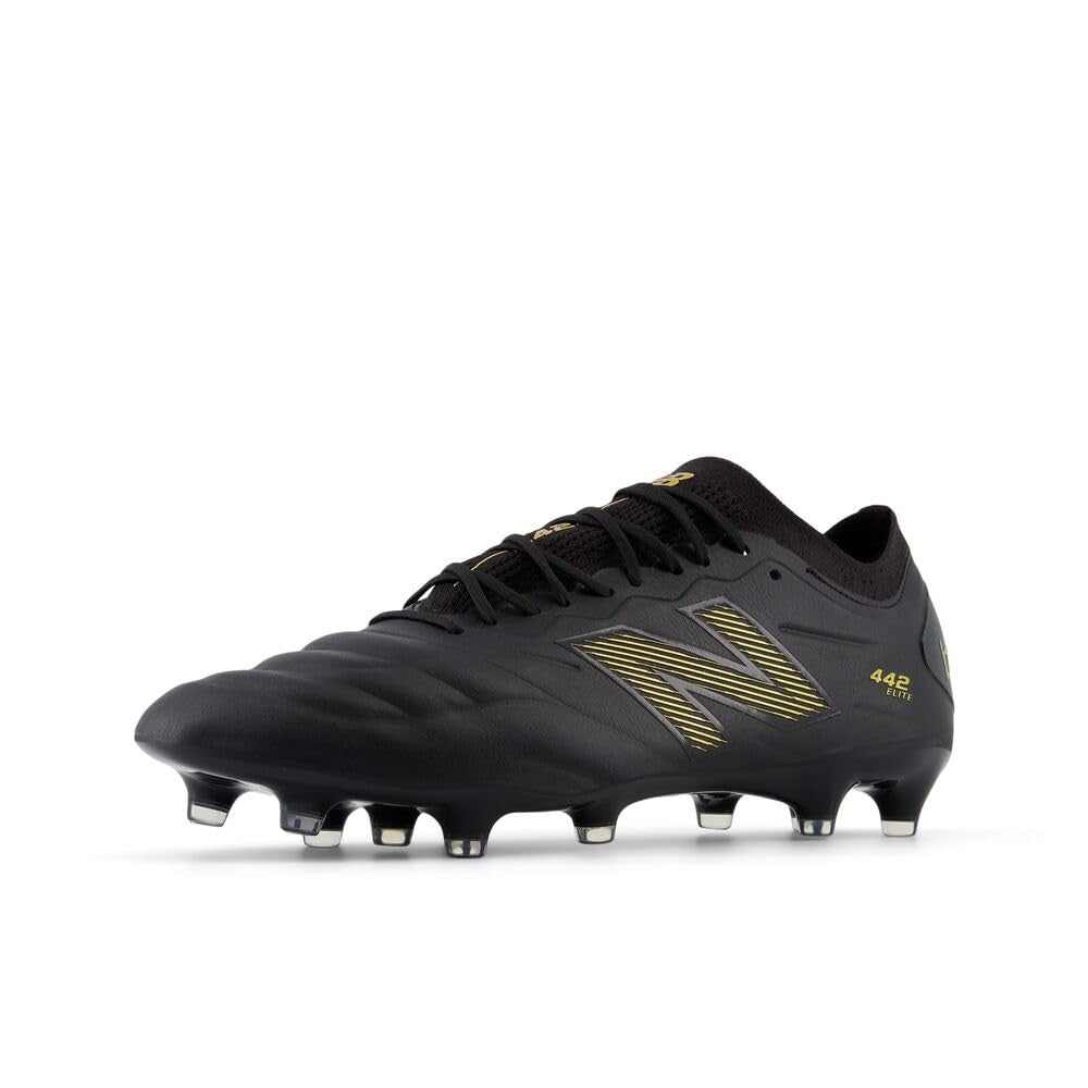 New Balance Men's 442 Elite FG V2 Soccer Shoe, Black/Gold Metallic, 8