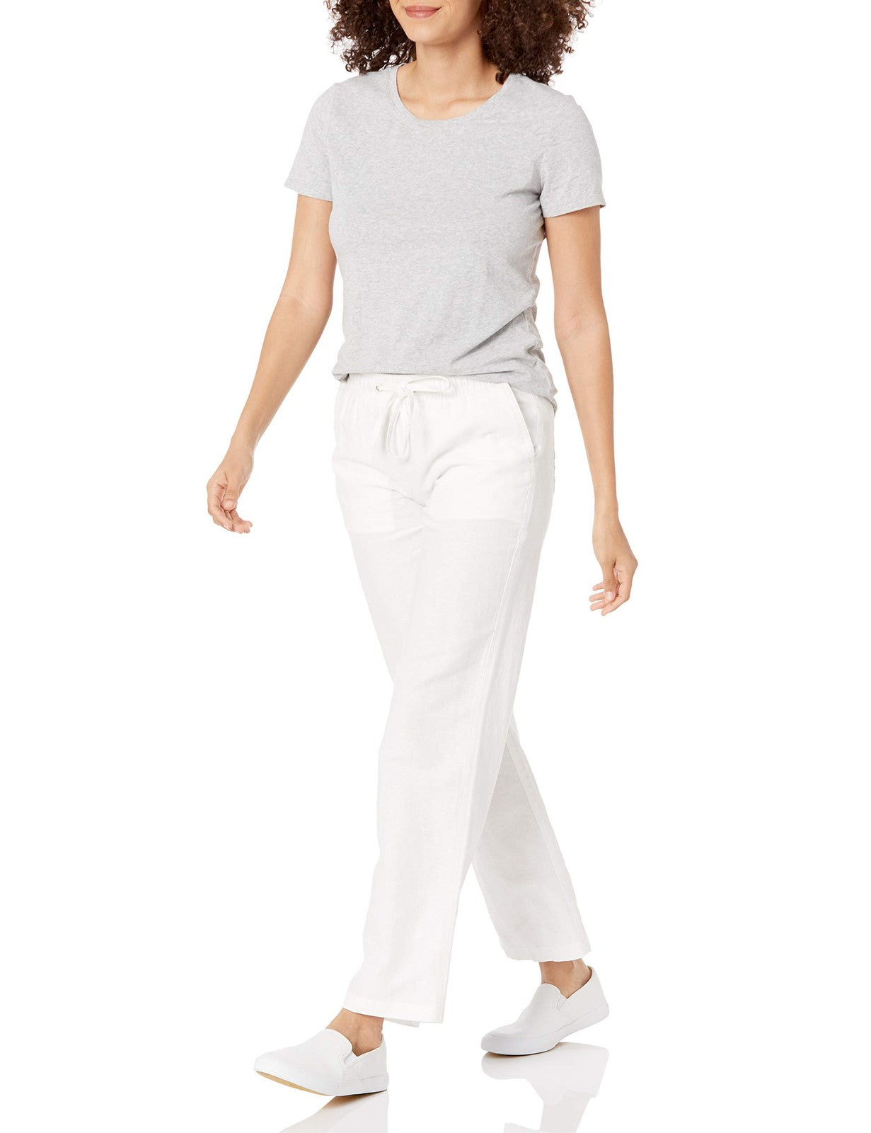 Linen Blend Wide Leg Pant w/ Drawstring, Bright White, X-Small