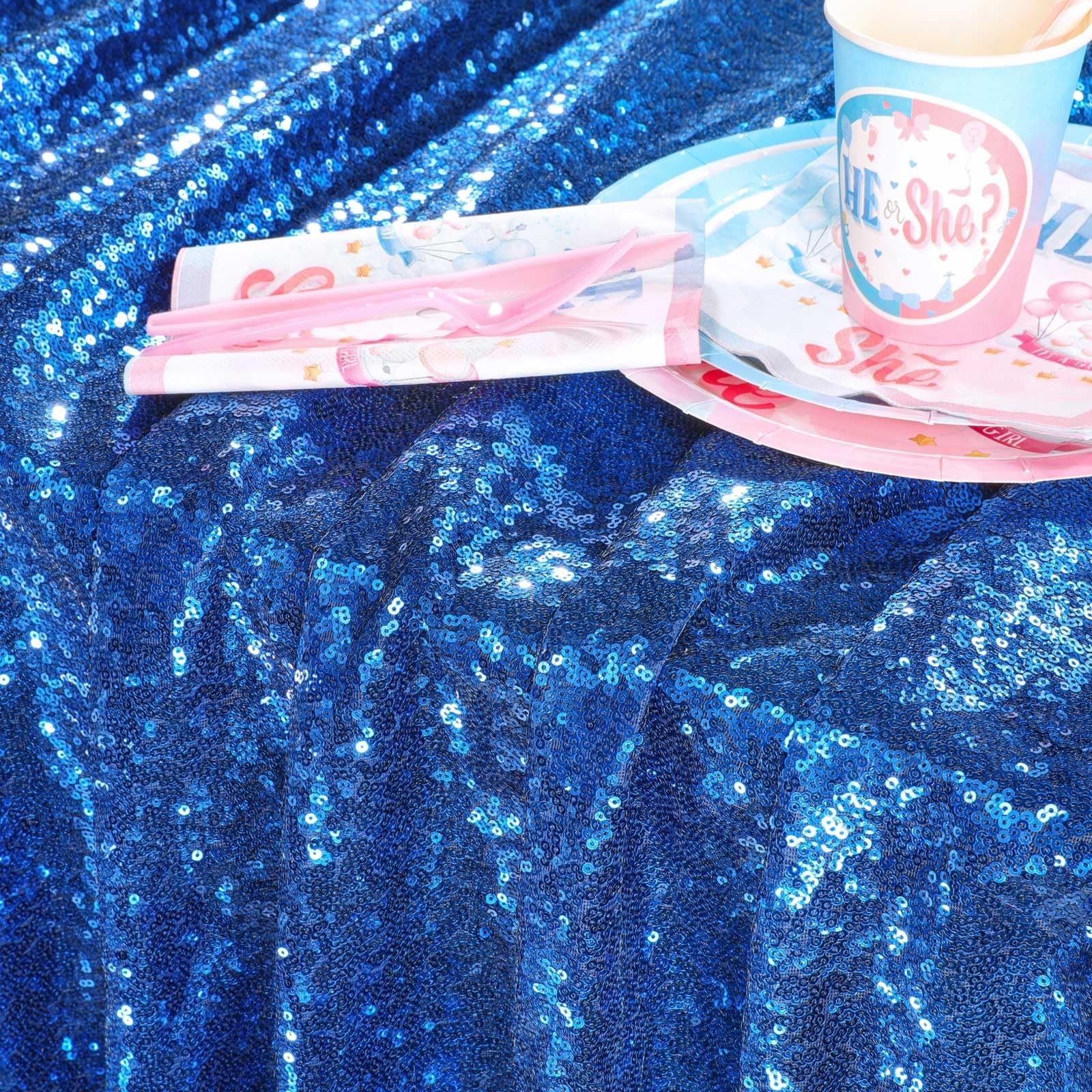 Royal Blue Glitter Table Cloth 60x102 Inch for Events & Celebrations