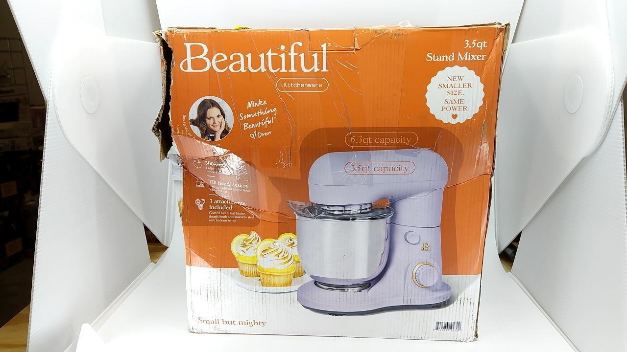 Drew Barrymore 5.3 Qt Stand Mixer Lavender w/ Beater, Dough Hook & Whisk