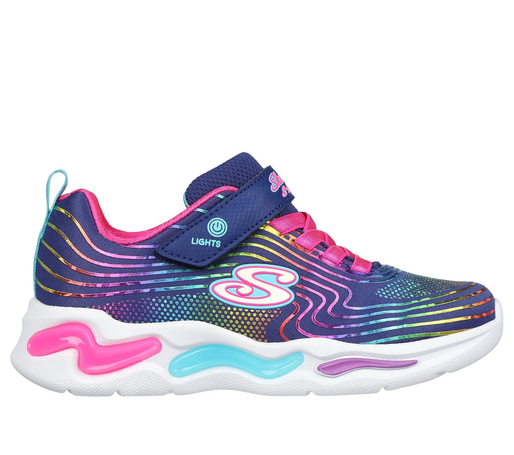 Skechers Kids Wavy Beams Sneaker, Navy/Multi, 12 US Unisex Little Kid
