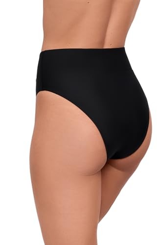 X-Large Women's Black High Leg Bikini Bottom, Wide Band Style