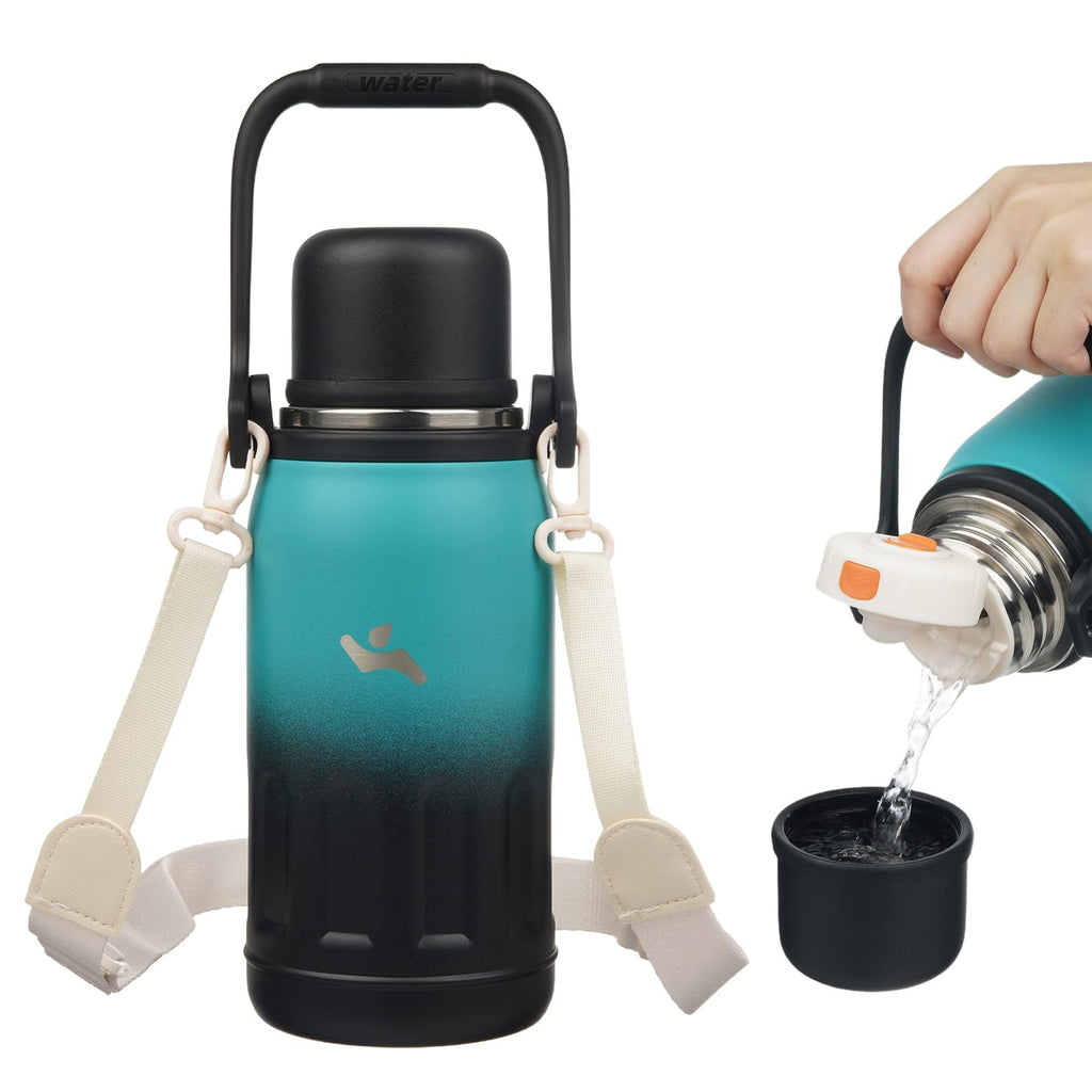 27 OZ Thermo Coffee Cup, Insulated Water Bottle w/ Lid, Teal/Black