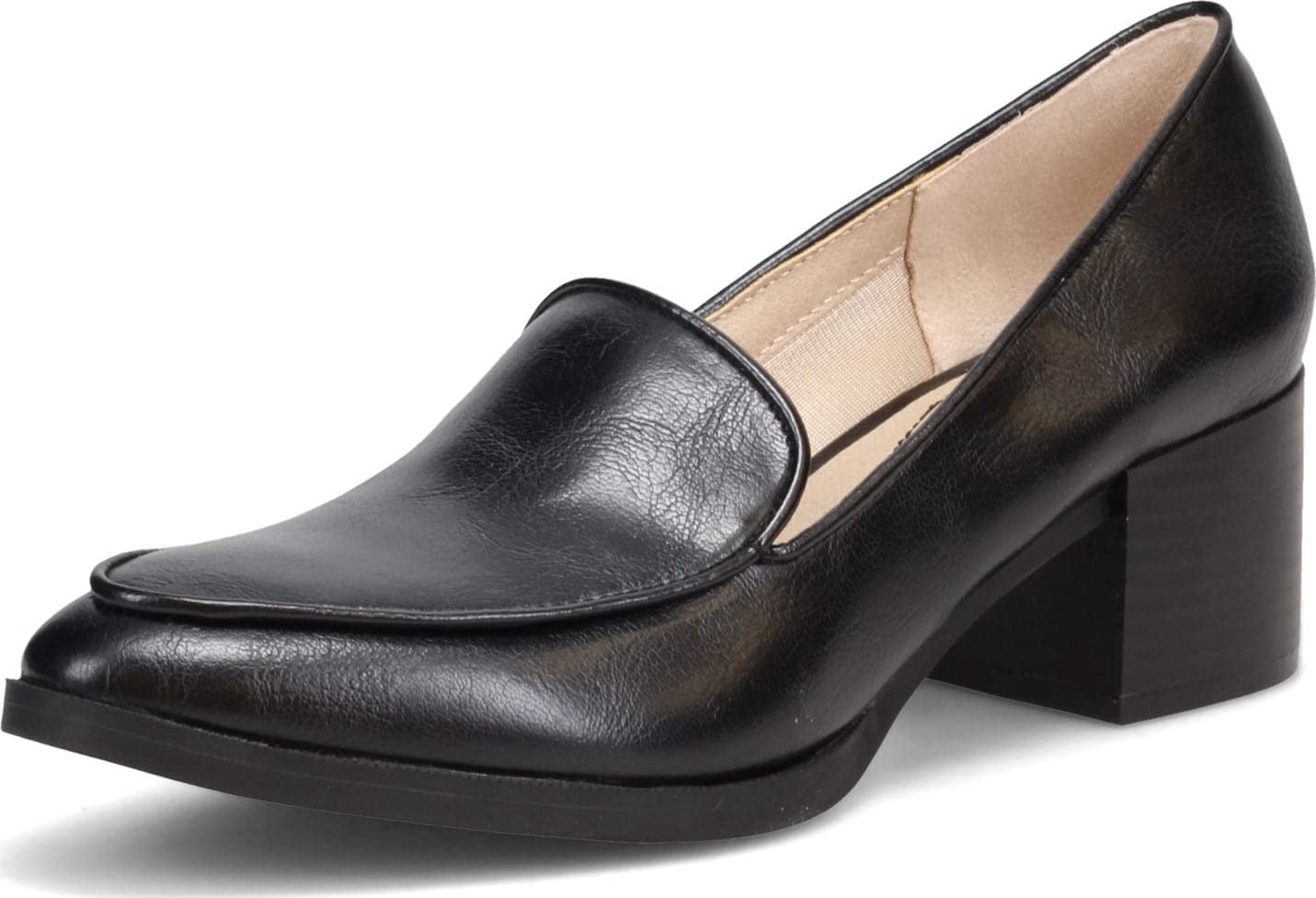 LifeStride Womens Devyn Block Heel Loafer, Black, 9 Wide US