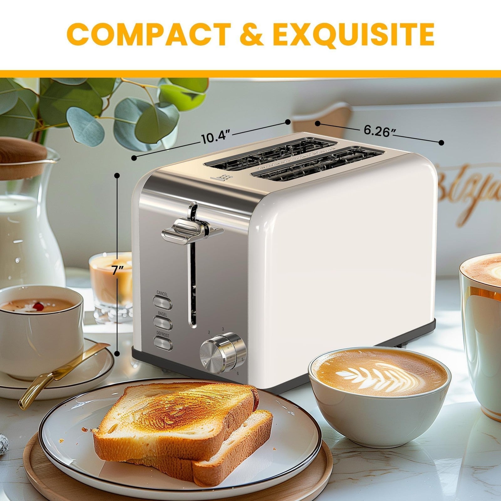 Extra Wide Slot 2-Slice Toaster, 6 Settings, White Stainless Steel