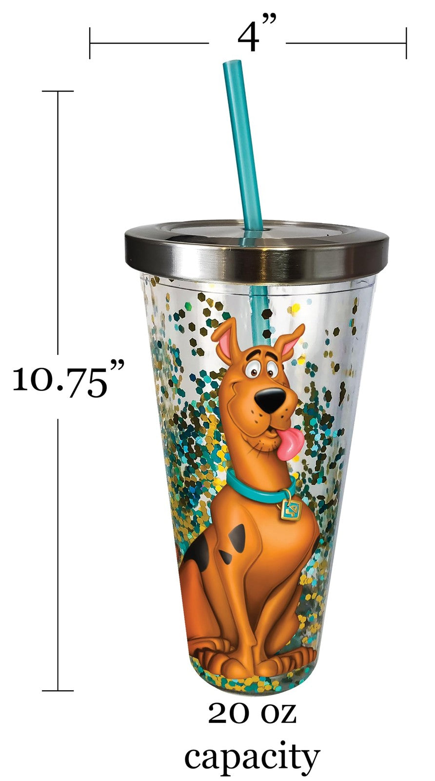 20 oz Glitter Tumbler w/ Straw - Double Wall Insulated - Scooby Doo