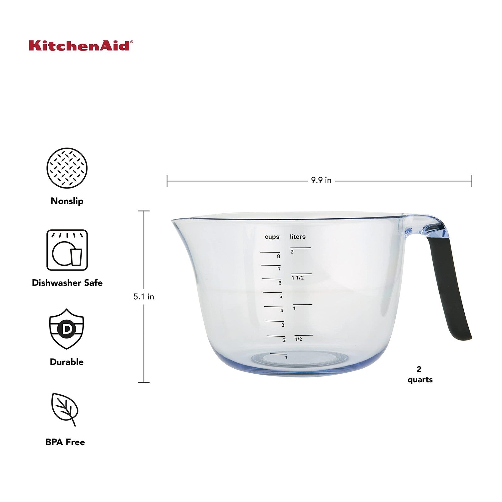 KitchenAid Universal Plastic Batter Bowl, 8-Cup, Onyx Black