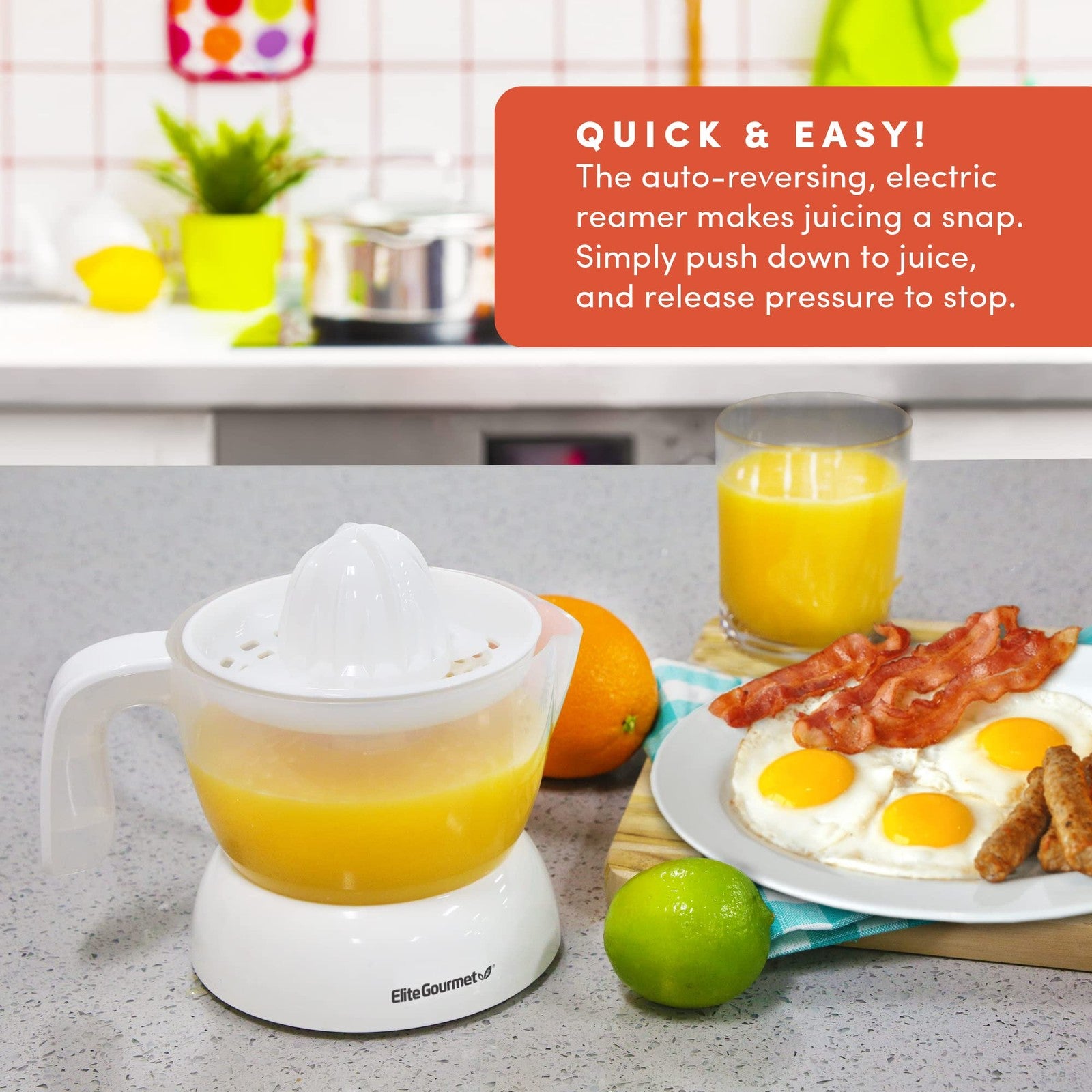 Compact Electric Citrus Juicer, 16 Oz, White, Pulp & Seed Strainer