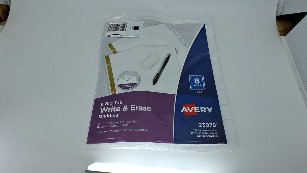 Avery 8-Tab Binder Dividers, Write & Erase White Big Tabs, 1 Set (23078)