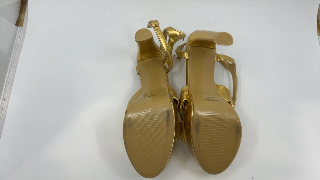Amoji 4 Inch Platform Heels Braid Knot Chunky Sandals Gold Size 7.5