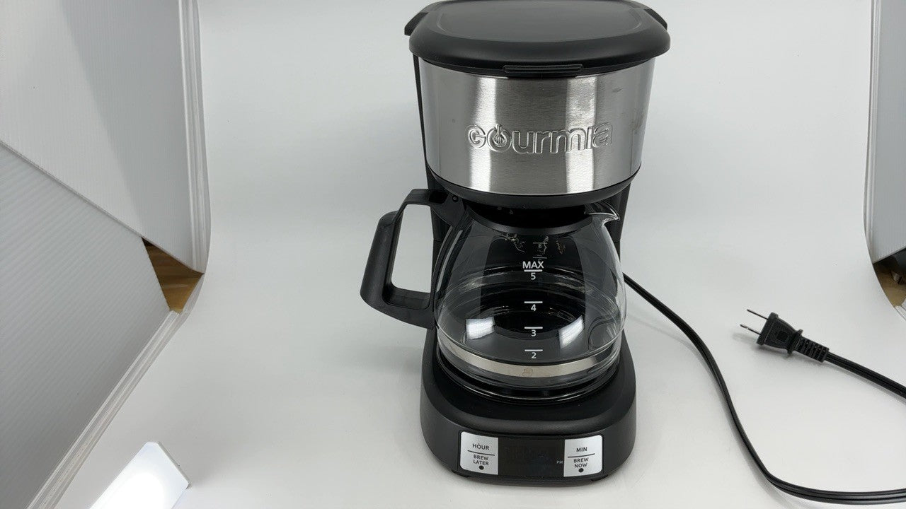 5 Cup Gourmia Coffee Maker, One-Touch Brew, Black, EZ-View Water Window