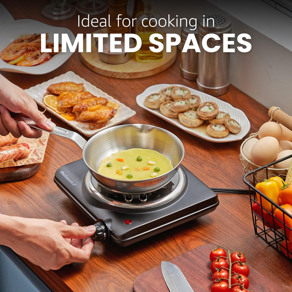 Elite Gourmet ESB100B Black Electric Hot Plate w/ Temperature Control
