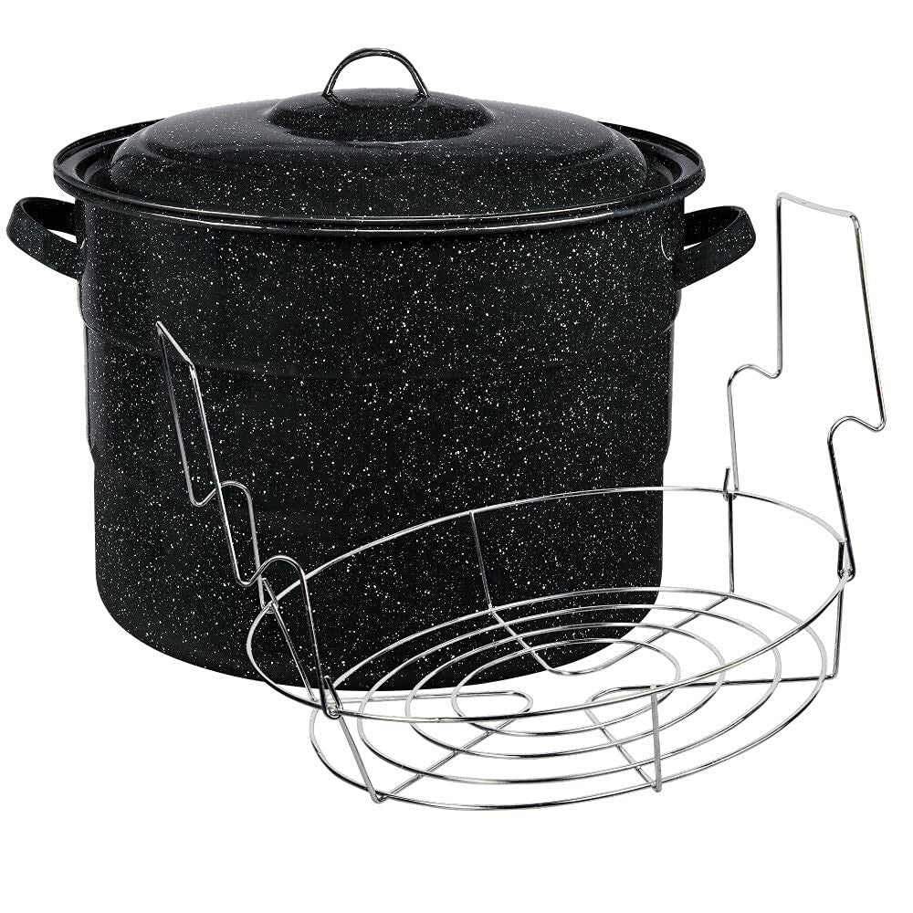 Granite Ware 21.5 Qt Canning Pot w/ Lid, Jar Rack, Black Enamel