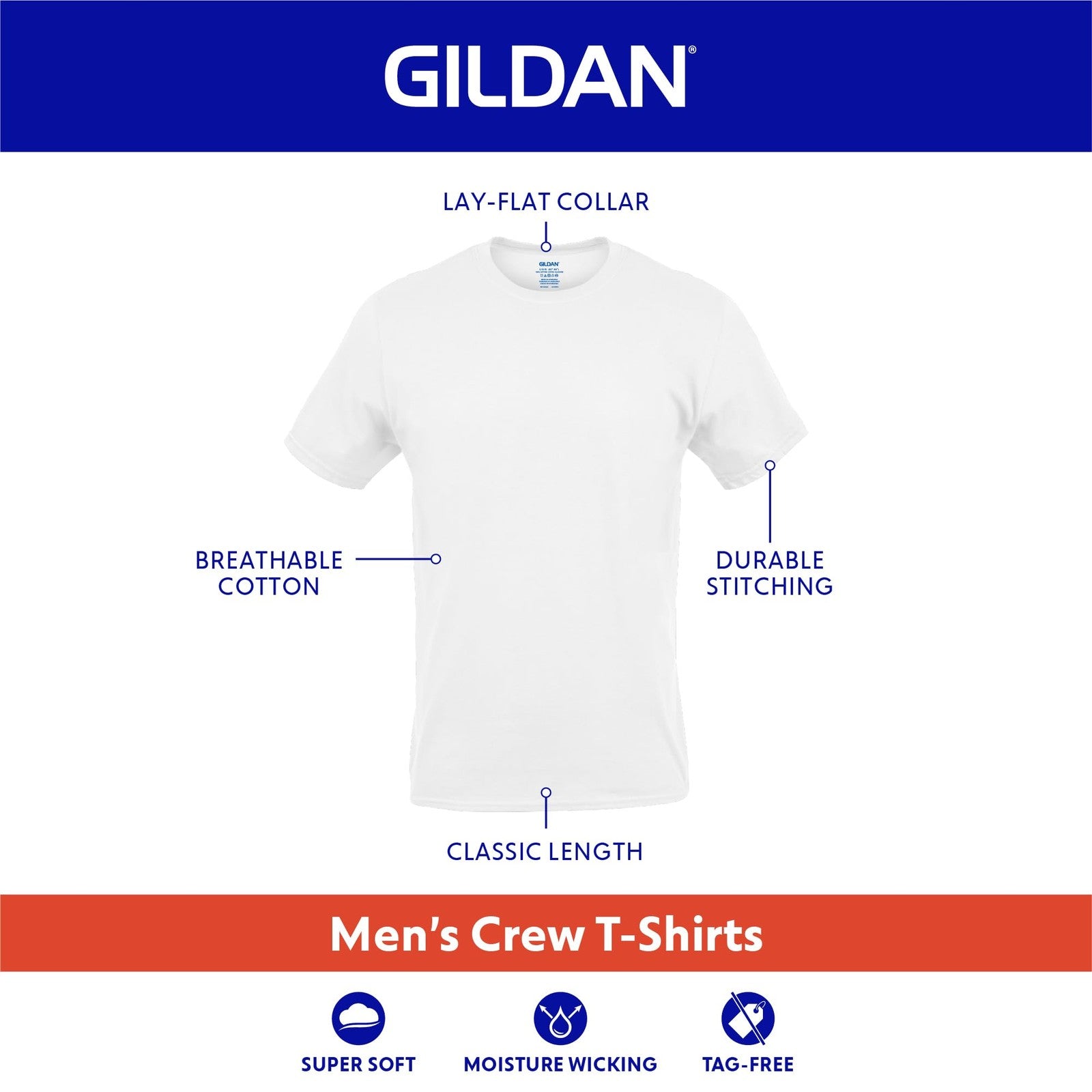 Gildan Men's Crew T-Shirts 5-Pack, Navy/Heather Navy/Indigo Blue, 2X-Large