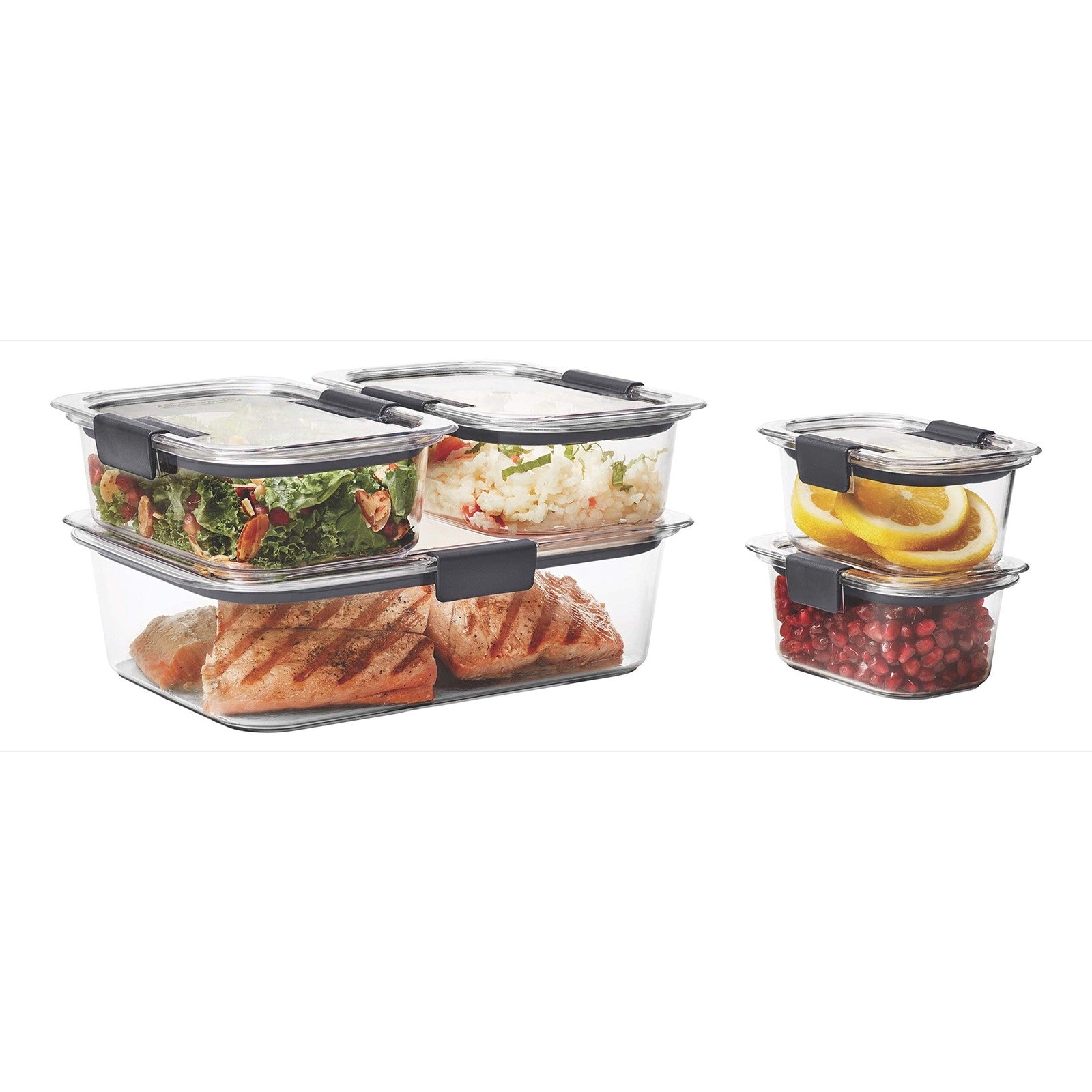 Food Storage Containers Set of 5, Rubbermaid Brilliance, Leak-Proof, Clear