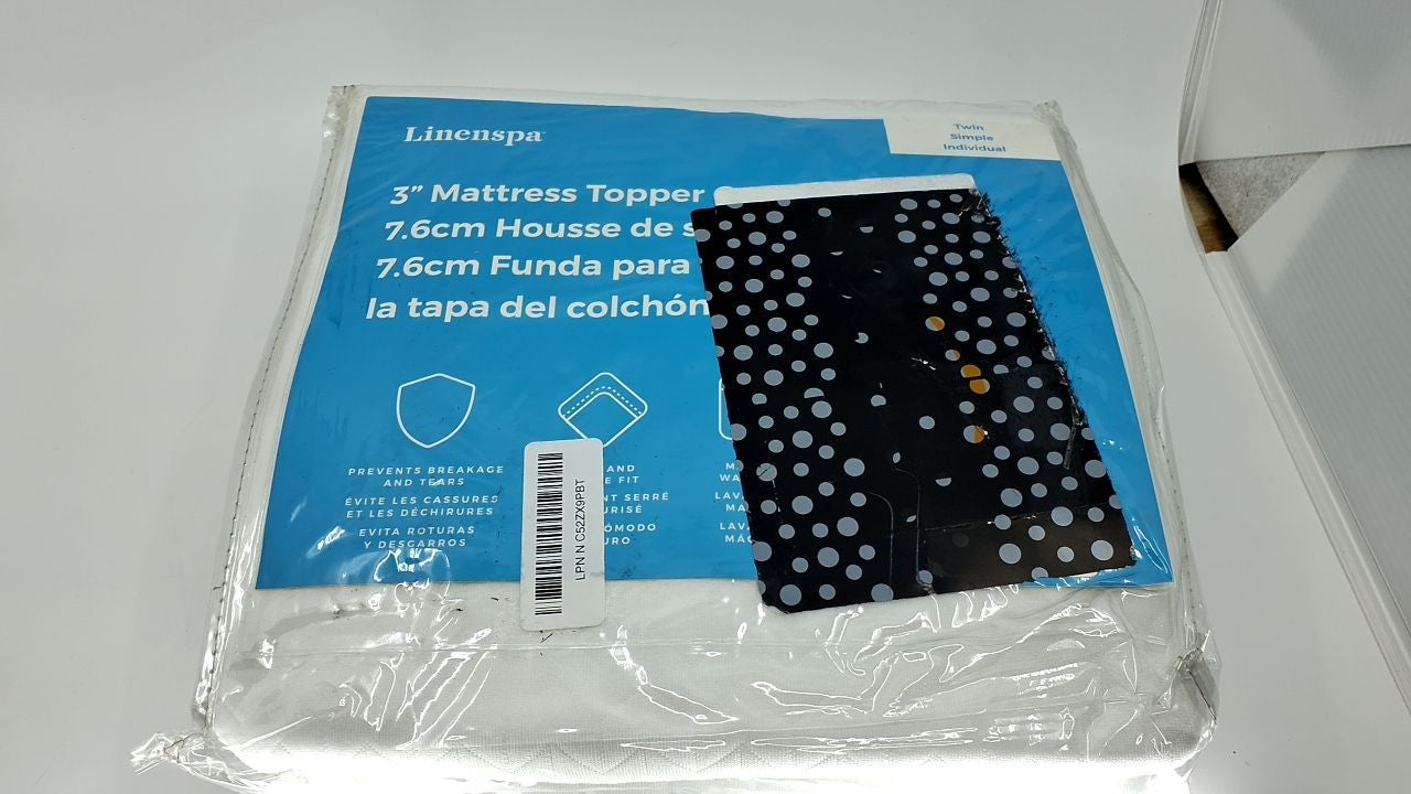 3 Inch Twin Mattress Topper Cover - White, Zippered, Machine Washable