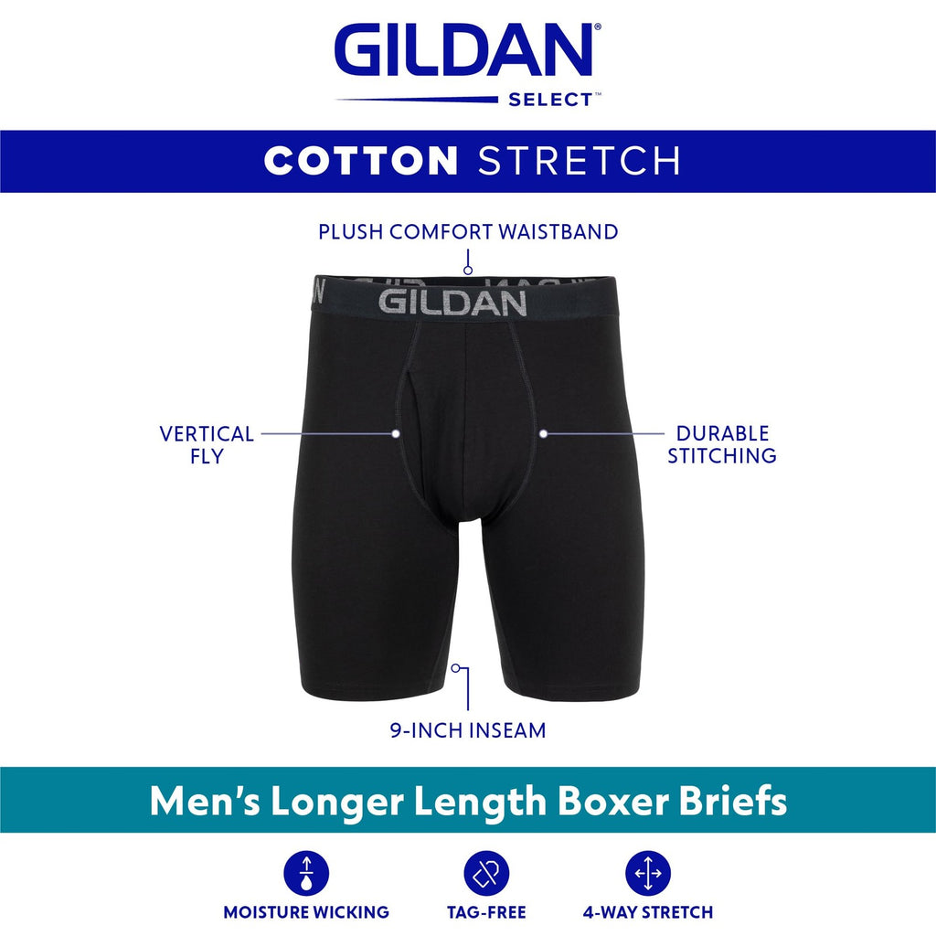 Men's Gildan Boxer Briefs, Cotton Stretch, 4-Pack, Medium, Hthr Dark Grey/Navy